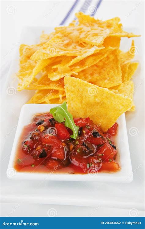 Nachos Baked With Cheese And Tomato Sauce Stock Photo Image Of