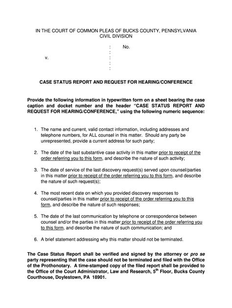 Fillable Online Buckscounty Case Status Report And Request For