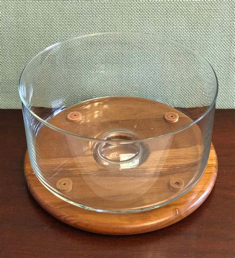 Mid Century Modern Cake Plate With Glass Dome Salad Bowl On Inverted