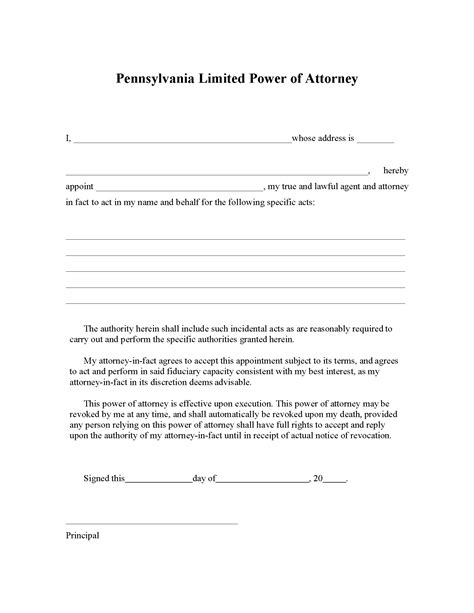 Free Pennsylvania Motor Vehicle Power of Attorney Form - PDF – eForms