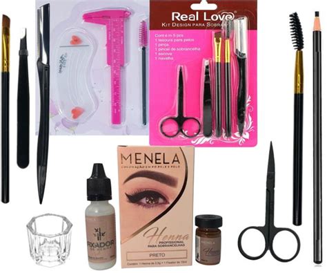 Kit Henna Menela Sobrancelha Profissional Pincel Pin A L Pis Navalha