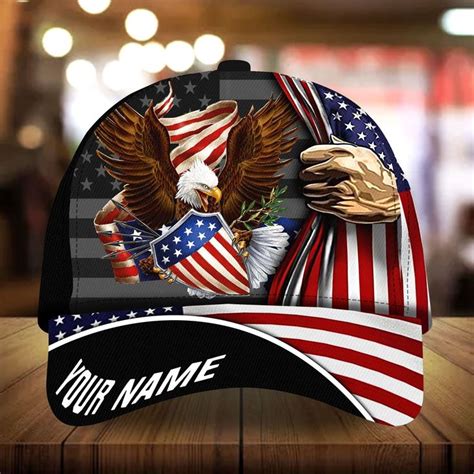 Aio Pride Premium Eagle Patriotic D Cap American Flag Hat Custom Name