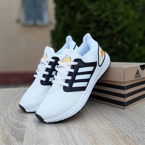 Летние кроссовки мужские Adidas UltraBOOST 2020 белые с черным. Обувь ...