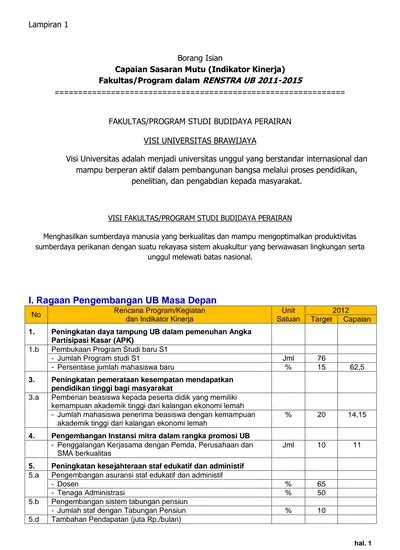 Borang Isian Capaian Sasaran Mutu Indikator Kinerja Fakultas Program