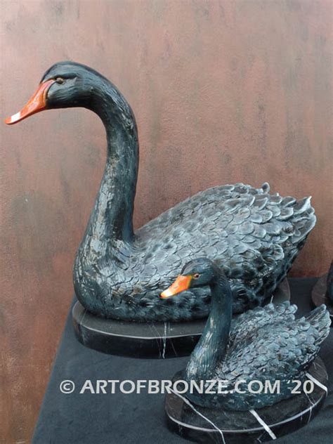 Black Swan Family - Mother & Cygnets - Bronze Sculpture