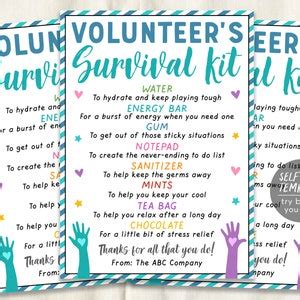 Volunteer Survival Kit Gift Tags Editable Template Volunteer Thank You