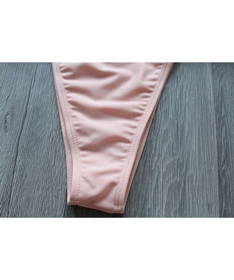 Womens Push Up Padded Micro Bikini Set Shell Top Brazilian Bottom Two Piece Swimsuit Beige