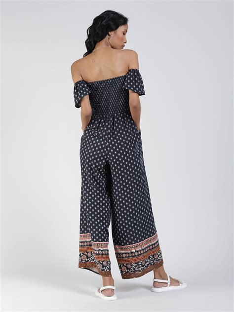 Buy Navy Off Shoulder Printed Jumpsuit Online Label Ritu Kumar India