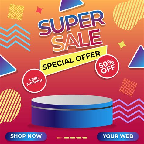 Super sale promo banner template with podium for product. Podium Super