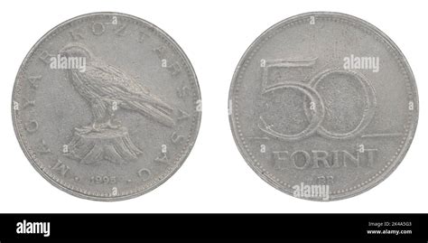 50 Hungarian Forint HUF Coin With Both Sides On Isolated White