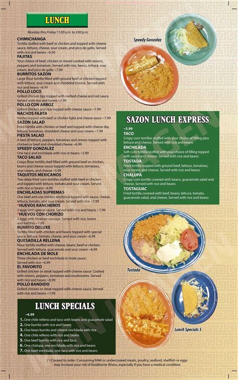 Menu At Sazon Mexican Restaurant Williamson