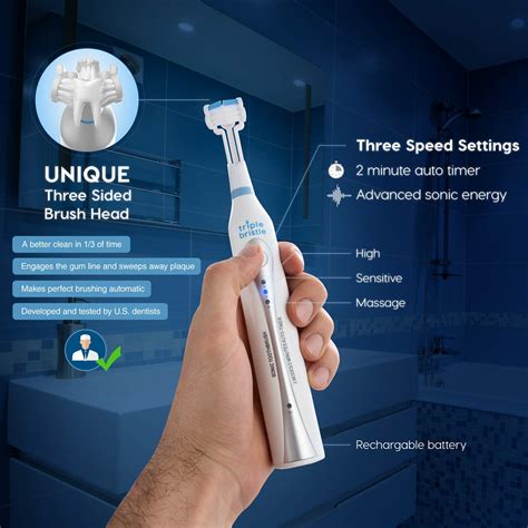 Triple Bristle Best Sonic Electric Toothbrush Whiter Teeth And Brighter