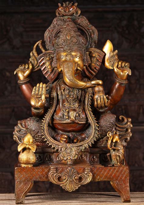 Hindu God Brass Statue Brass Ganesha Sculpture Art Collectibles Jan