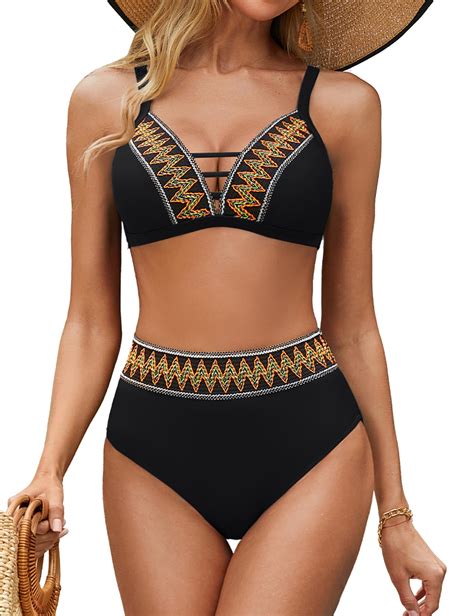 Bmjl Women S High Waisted Bikini Set Hollow Out V Neck Swimsuits Color Block Two Piece Tummy