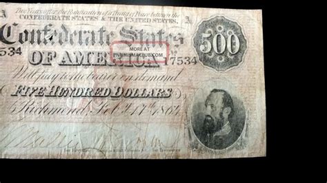 Scarce 1864 500 Five Hundred Csa Confederate States Of America Note