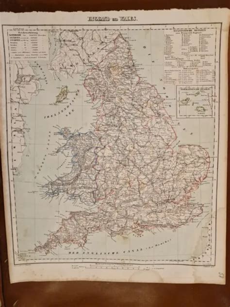 ANTIK LANDKARTE ENGLAND Wales 36x44cm Map 19th Century EUR 34 99