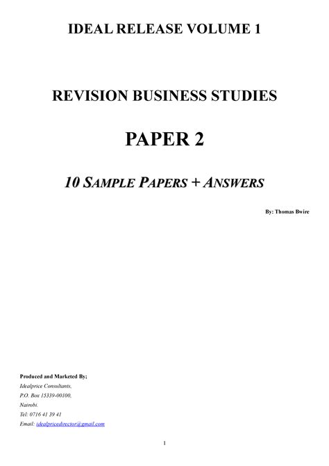 2 Business Studies Paper 2 Revision Booklet Ideal Release Volume 1