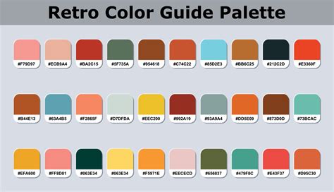 Set Of Retro Color Palette Catalog Sample With RGB HEX Codes Isolated