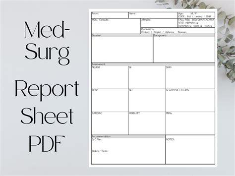 Med Surg Nurse Report Sheet Sbar Patient Handoff Etsy