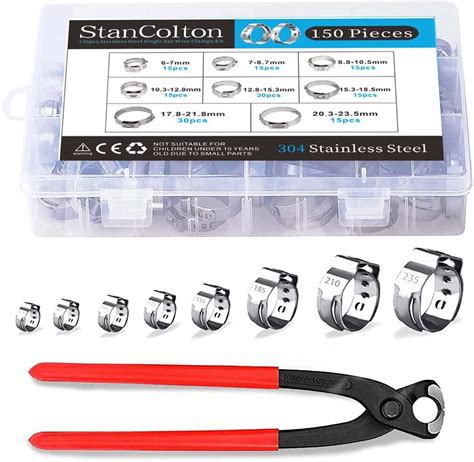 150pcs Hose Clamps 304 Stainless Steel Single Ear With