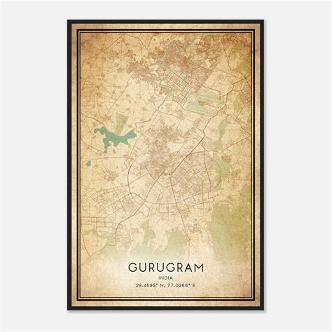 Vintage Gurugram India Map Poster, Gurugram City Road Wall Art Print - Custom Maps & Posters