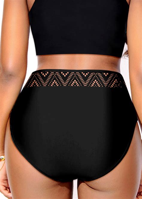 Hollow High Waisted Black Bikini Bottom Rosewe USD 9 98