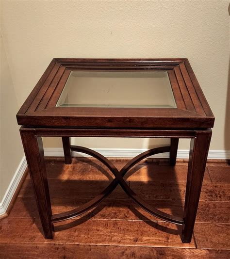 Wood And Beveled Glass End Table 24 X 20