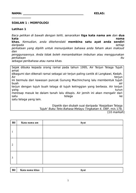 Morfologi Kata Nama Latihan Nama