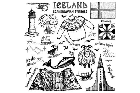 Iceland Symbols In Vintage Style