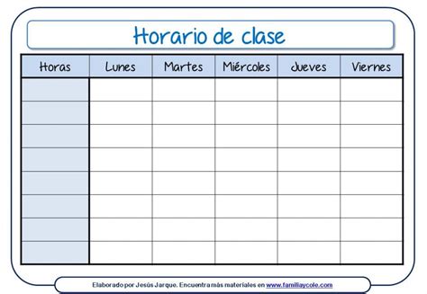 Horario Escolar Para Descargar Familia Y Cole