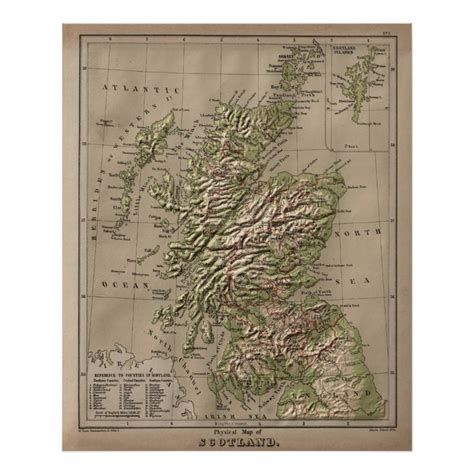 Vintage Physical Map Of Scotland Poster Zazzle Design Your