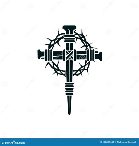 Jesus Nail Cross with Thorn Crown Stock Vector - Illustration of pray ...