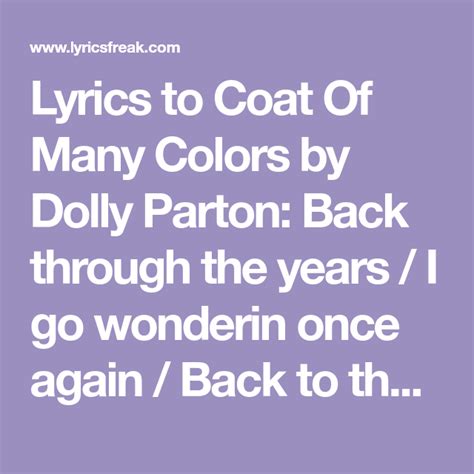 Lyrics to Coat Of Many Colors by Dolly Parton: Back through the years ...