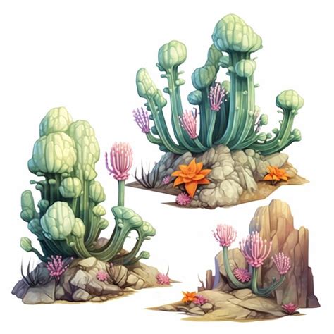 Premium Photo | Illustration of a set of cartoon desert plants and ...