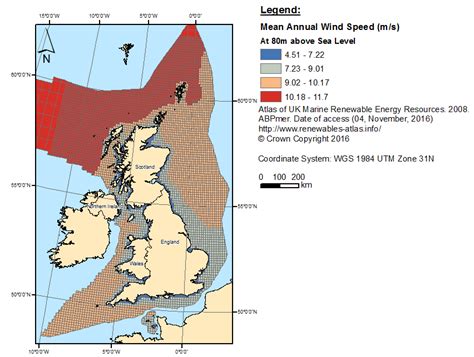 Mean Annual UK Wind Speeds in meters per second | Offshore Wind Energy ...