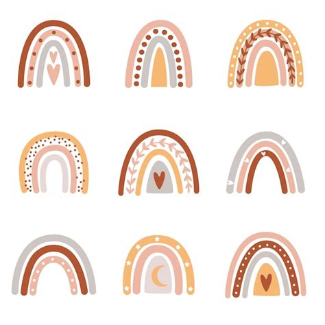 Ensemble De 9 Arc en ciel Dans Le Style Bohème Modèle Vectoriel Pour