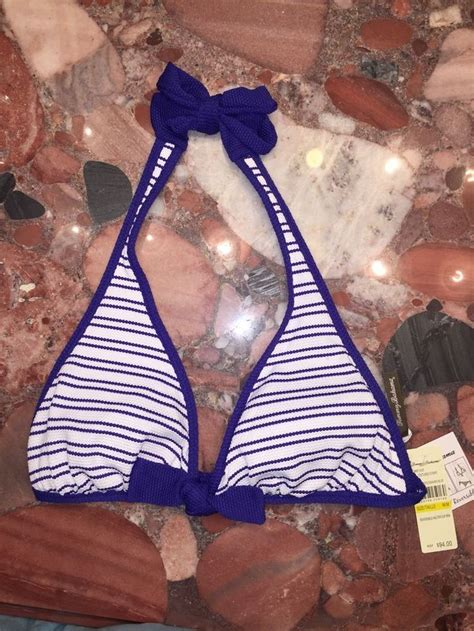 NWT 94 Tommy Bahama Reversible Halter Cup Bra Textured Stripe Bikini