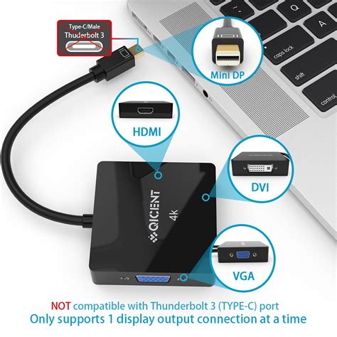 Qicent Multi Function Mini Displayport Thunderbolt 2 Port Compatible To Hdmi Dvi Vga Male To