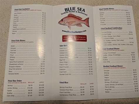 Menu At Blue Sea Seafood Market And Restaurant Tampa