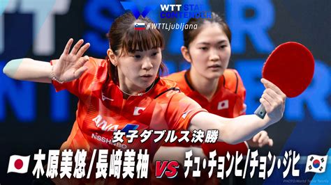 【女子ダブルス決勝】木原美悠 長﨑美柚 Vs チュ・チョンヒ チョン・ジヒ｜wttスターコンテンダーリュブリャナ2024｜テレ東卓球news：テレ東