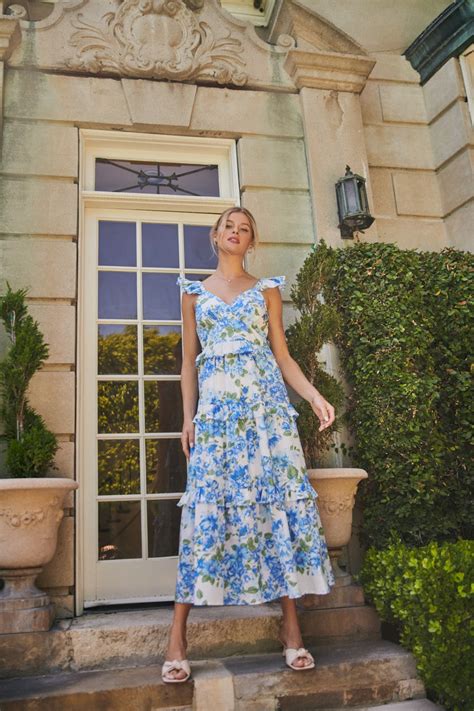 Truth Be Told Blue Floral Ruffle Maxi Dress Sugarlips