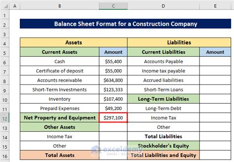 Balance Sheet Format for Construction Company in Excel: 9 Methods