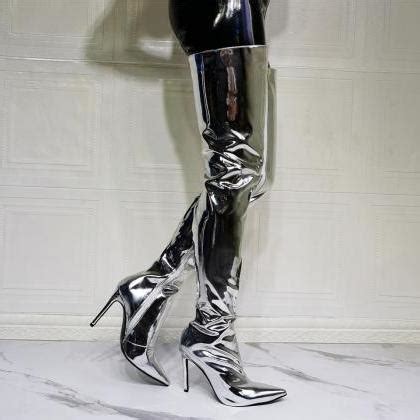 Women Silver Knee High Booties On Luulla