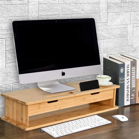 Inbox Zero Sundale Bamboo Wood Monitor Stand Ergonomic Computer Riser