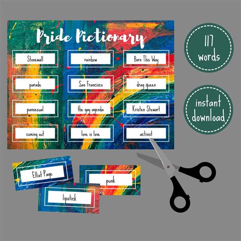 Pride Pictionary Printable Party Game Lgbtqia Pride Month