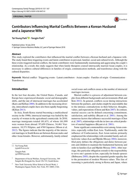 Pdf Contributors Influencing Marital Conflicts Between A Korean