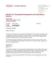 TEAM ASSIGN MGMT 372 FALL 2022 Docx MGMT 372 Responsible Management