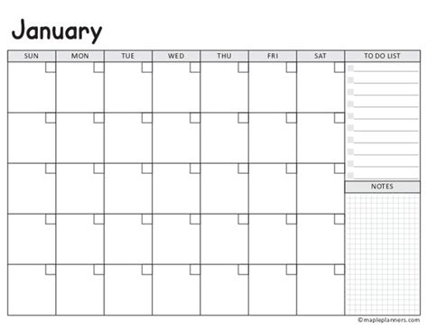 Free Printable Blank Undated January Calendar Template