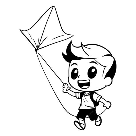 Premium Vector Cute Little Boy Flying A Kite Vector Cartoon Illustration