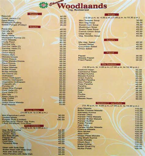 Menu at Chennai Woodlands, Chennai, 378G+96J